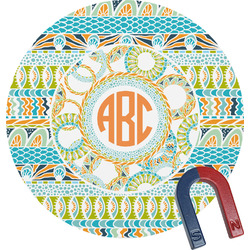 Teal Ribbons & Labels Round Fridge Magnet (Personalized)