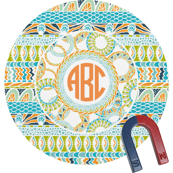 Custom Teal Ribbons & Labels Round Fridge Magnet (Personalized)