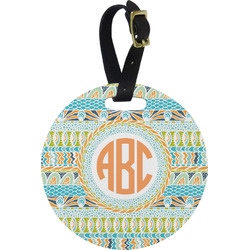 Teal Ribbons & Labels Plastic Luggage Tag - Round (Personalized)
