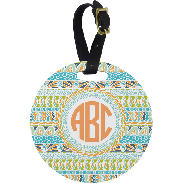 Custom Teal Ribbons & Labels Plastic Luggage Tag - Round (Personalized)