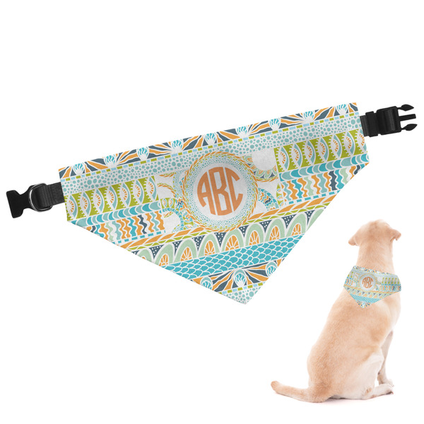 Custom Teal Ribbons & Labels Dog Bandana - Large (Personalized)