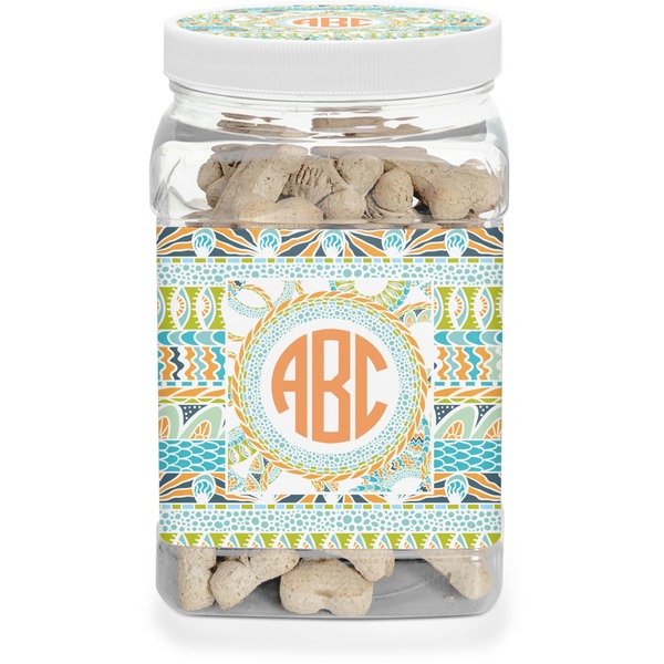 Custom Teal Ribbons & Labels Dog Treat Jar (Personalized)