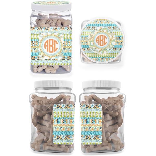Teal Ribbons & Labels Pet Treat Jar - Multiple Angles