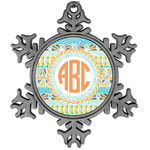 Teal Ribbons & Labels Vintage Snowflake Ornament (Personalized)