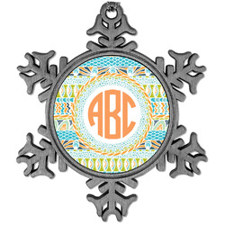 Teal Ribbons & Labels Vintage Snowflake Ornament (Personalized)