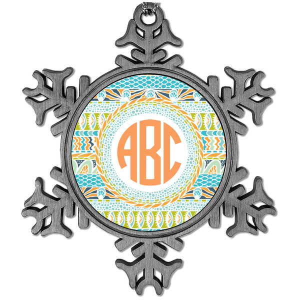 Custom Teal Ribbons & Labels Vintage Snowflake Ornament (Personalized)