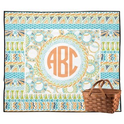 Teal Ribbons & Labels Outdoor Picnic Blanket (Personalized)