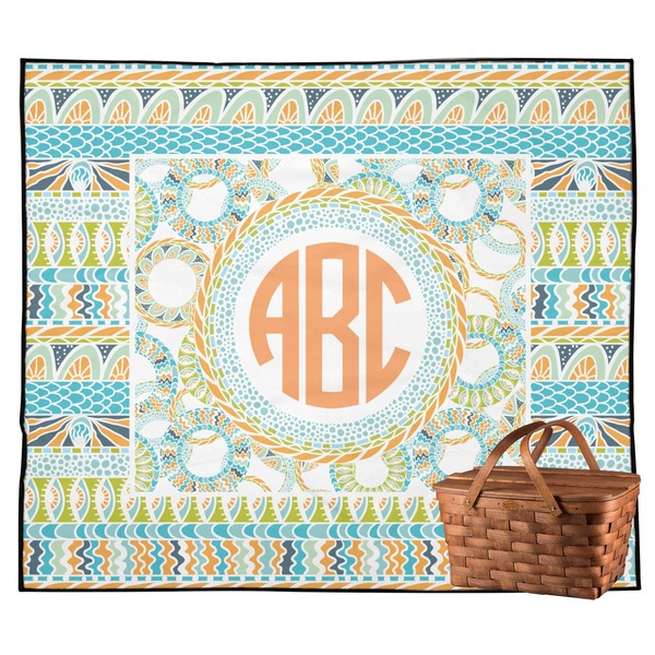 Custom Teal Ribbons & Labels Outdoor Picnic Blanket (Personalized)