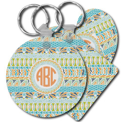 Teal Ribbons & Labels Plastic Keychain (Personalized)