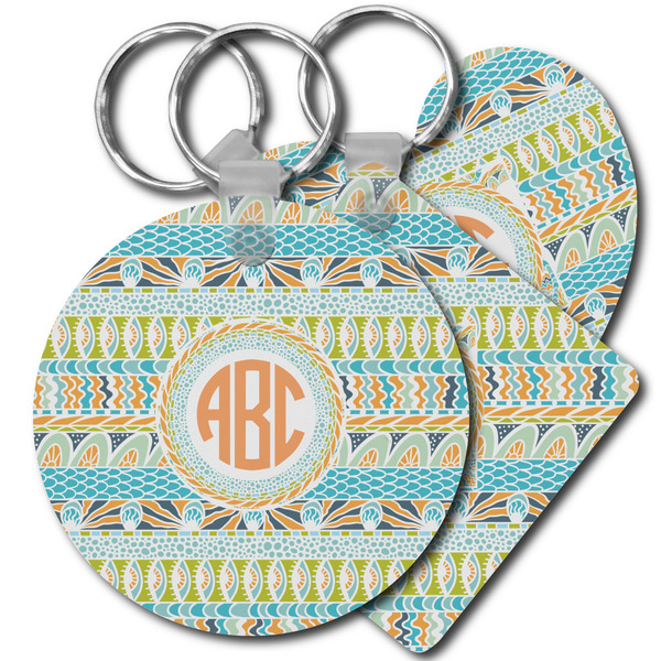 Custom Teal Ribbons & Labels Plastic Keychain (Personalized)