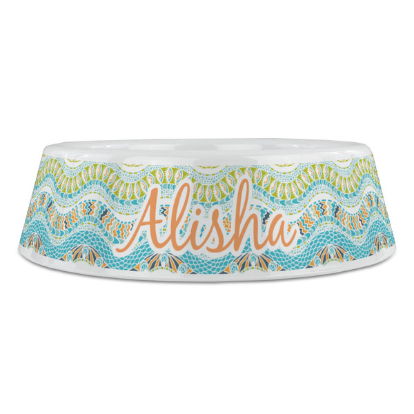 Teal Ribbons & Labels Plastic Pet Bowls - Large - FRONT