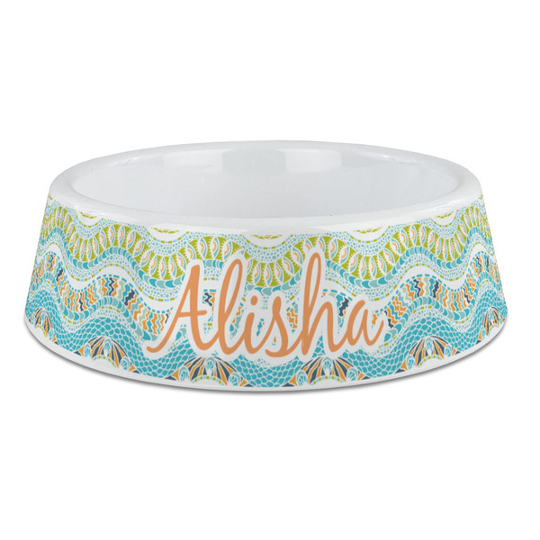 Custom Teal Ribbons & Labels Plastic Dog Bowl - Large (Personalized)