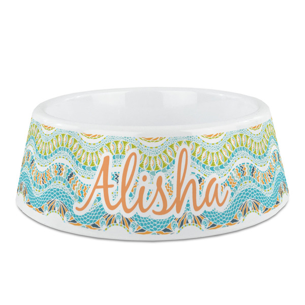 Custom Teal Ribbons & Labels Plastic Dog Bowl (Personalized)