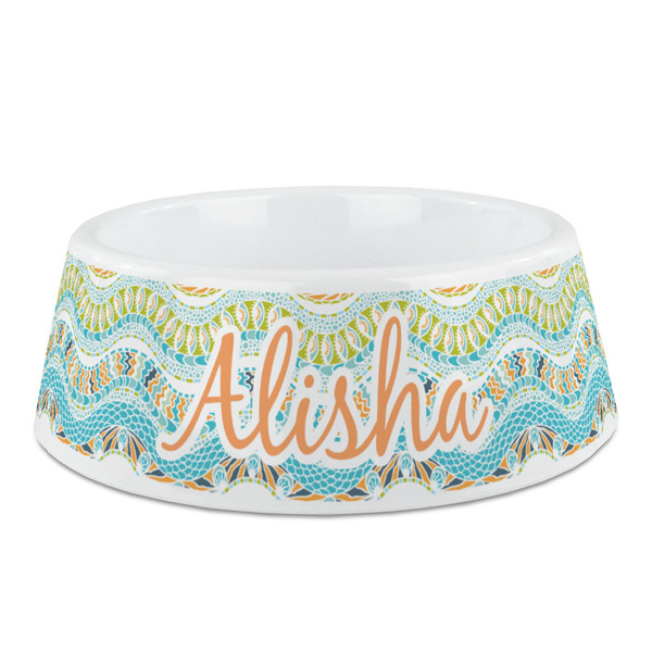 Custom Teal Ribbons & Labels Plastic Dog Bowl - Medium (Personalized)