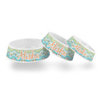 Teal Ribbons & Labels Plastic Dog Bowl (Personalized)
