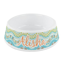 Teal Ribbons & Labels Plastic Dog Bowl - Small (Personalized)