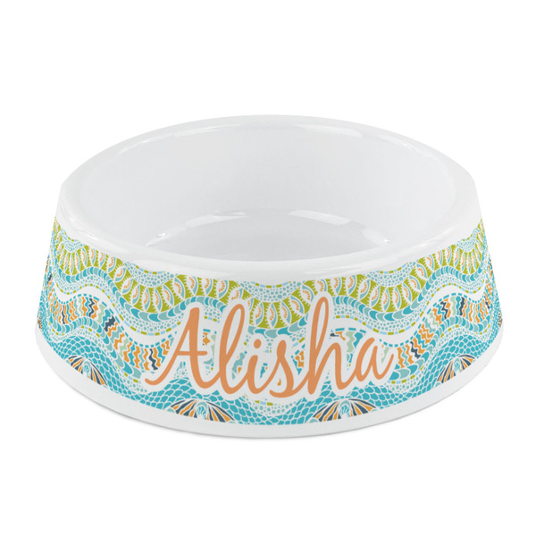 Custom Teal Ribbons & Labels Plastic Dog Bowl - Small (Personalized)