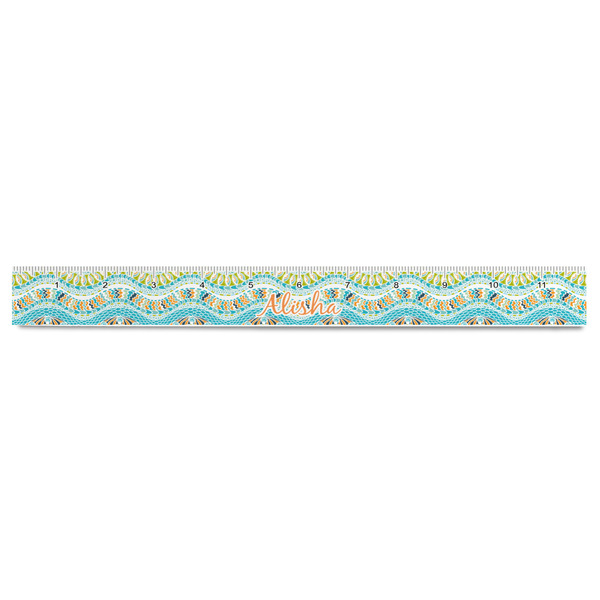Teal Ribbons & Labels Plastic Ruler - 12" - FRONT