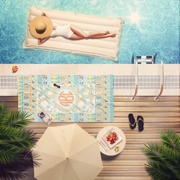 Teal Ribbons & Labels Pool Towel Lifestyle