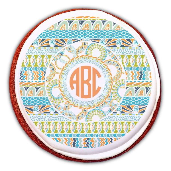 Teal Ribbons & Labels Printed Icing Circle - Large - On Cookie