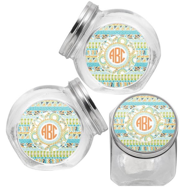 Teal Ribbons & Labels Puppy Treat Jar - Top Left Right