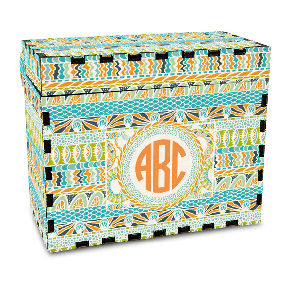 Custom Teal Ribbons & Labels Wood Recipe Box - Full Color Print (Personalized)