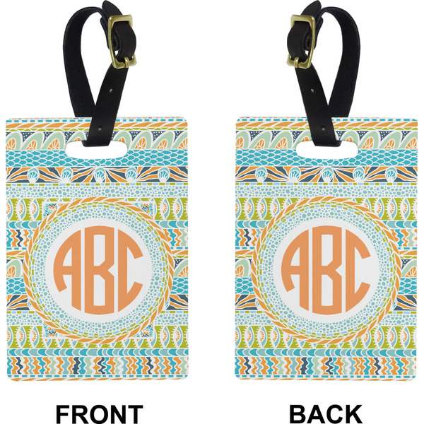 Teal Ribbons & Labels Rectangle Luggage Tag (Front + Back)