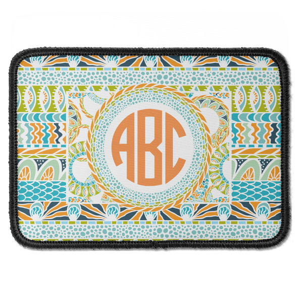 Custom Teal Ribbons & Labels Iron On Rectangle Patch w/ Monogram