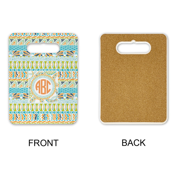 Teal Ribbons & Labels Rectangle Trivet with Handle - APPROVAL