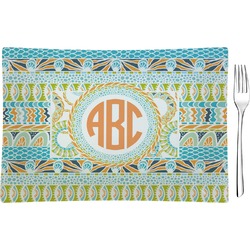 Teal Ribbons & Labels Glass Rectangular Appetizer / Dessert Plate (Personalized)