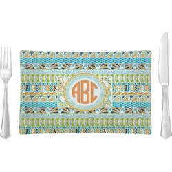 Teal Ribbons & Labels Glass Rectangular Lunch / Dinner Plate (Personalized)