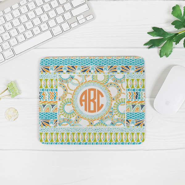 Teal Ribbons & Labels Rectangular Mouse Pad - LIFESTYLE 2