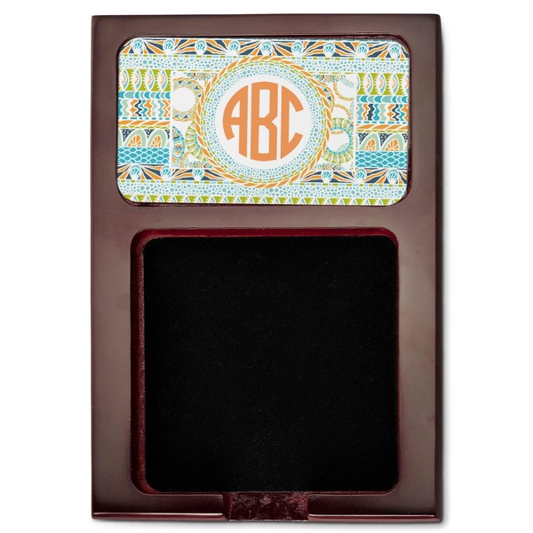 Teal Ribbons & Labels Red Mahogany Sticky Note Holder - Flat