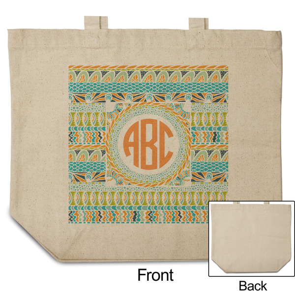 Teal Ribbons & Labels Reusable Cotton Grocery Bag - Front & Back View