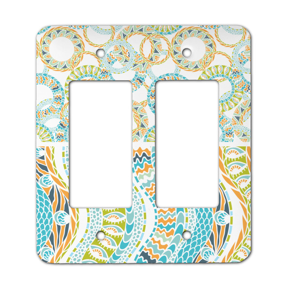 Custom Teal Ribbons & Labels Rocker Style Light Switch Cover - Two Switch
