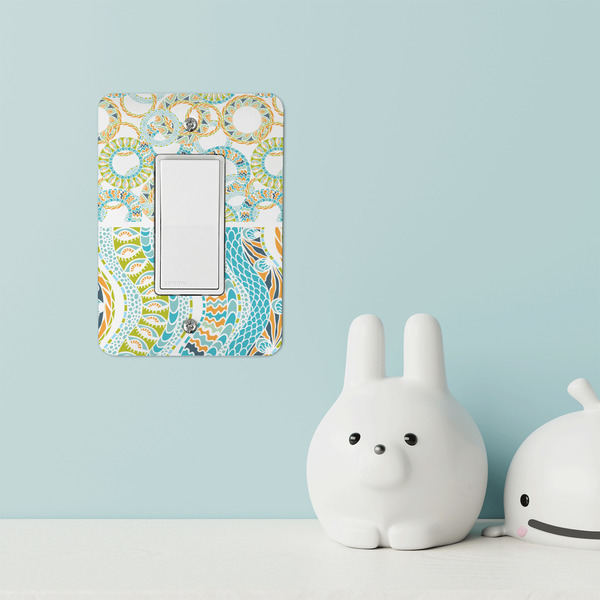 Teal Ribbons & Labels Rocker Light Switch Covers - Single - IN CONTEXT