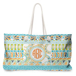 Teal Ribbons & Labels Large Tote Bag with Rope Handles (Personalized)