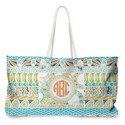 Teal Ribbons & Labels Large Tote Bag with Rope Handles (Personalized)