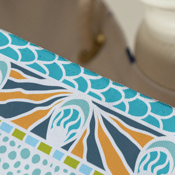 Teal Ribbons & Labels Large Rope Tote - Close Up View