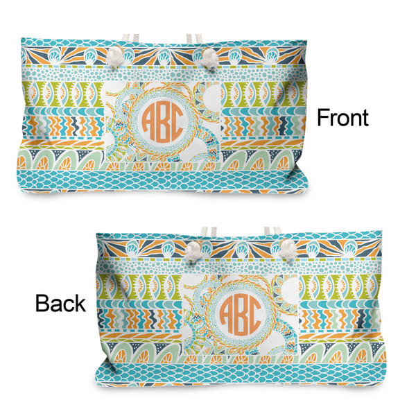 Teal Ribbons & Labels Large Rope Tote - From & Back View