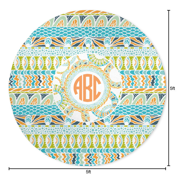 Teal Ribbons & Labels Round Area Rug - Size