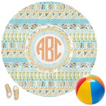 Teal Ribbons & Labels Round Beach Towel (Personalized)