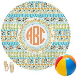 Teal Ribbons & Labels Round Beach Towel (Personalized)