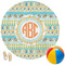 Teal Ribbons & Labels Round Beach Towel (Personalized)