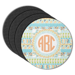Teal Ribbons & Labels Round Rubber Backed Coasters - Set of 4 (Personalized)
