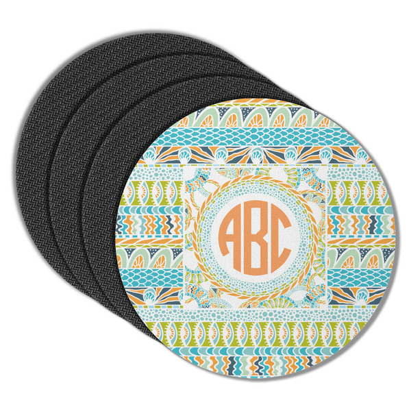 Teal Ribbons & Labels Round Coaster Rubber Back - Main