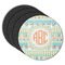 Teal Ribbons & Labels Round Coaster Rubber Back - Main