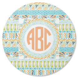 Teal Ribbons & Labels Round Rubber Backed Coaster (Personalized)