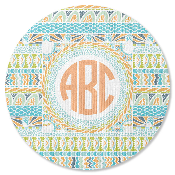 Custom Teal Ribbons & Labels Round Rubber Backed Coaster (Personalized)