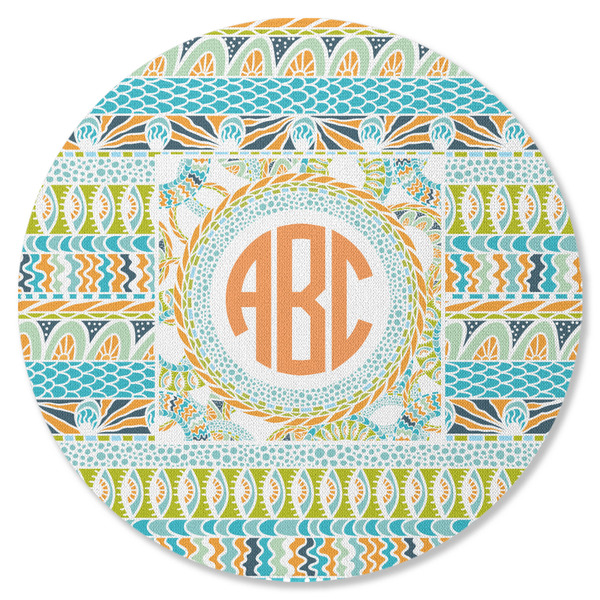 Teal Ribbons & Labels Round Coaster Rubber Back - Single